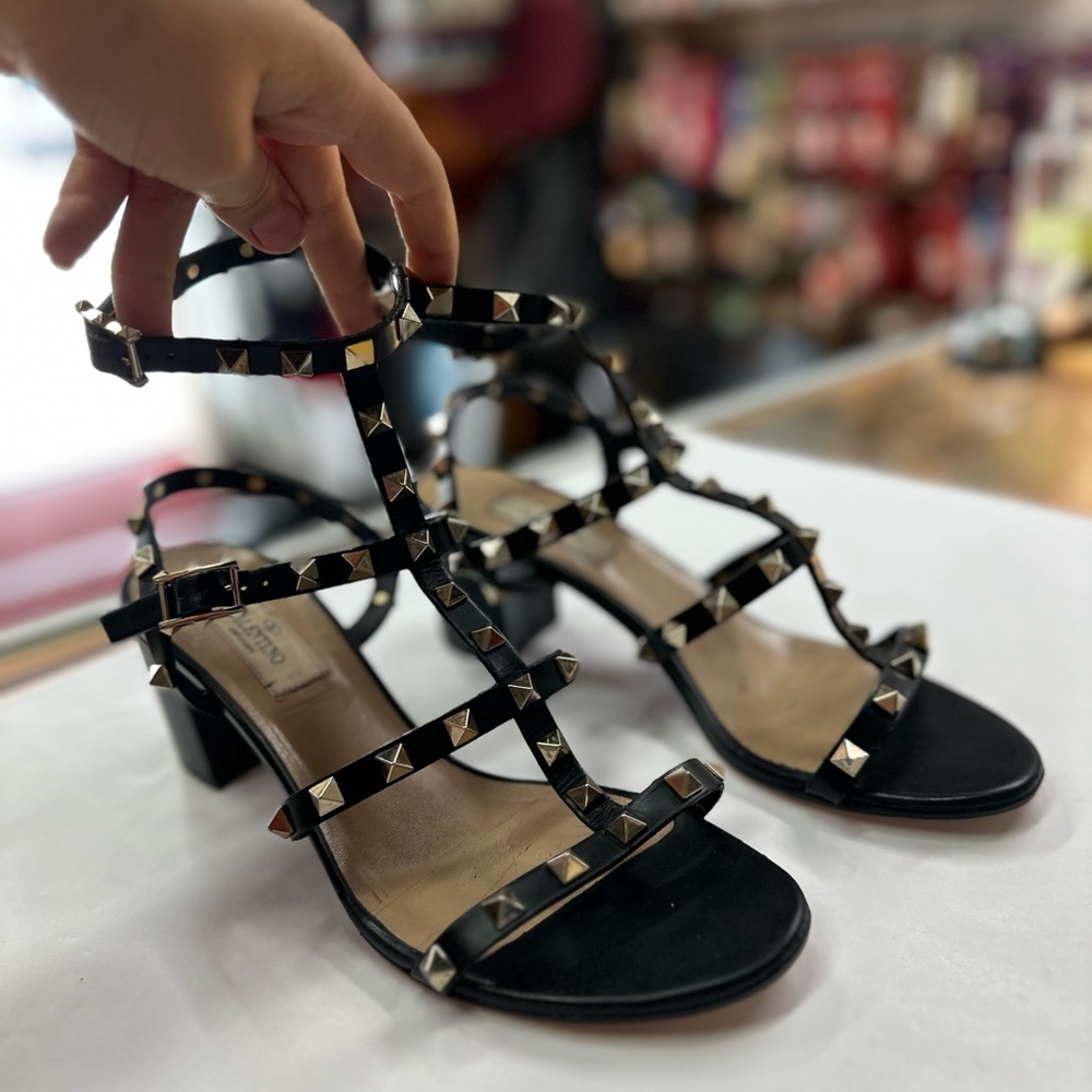 Black Valentino strapped spike heels